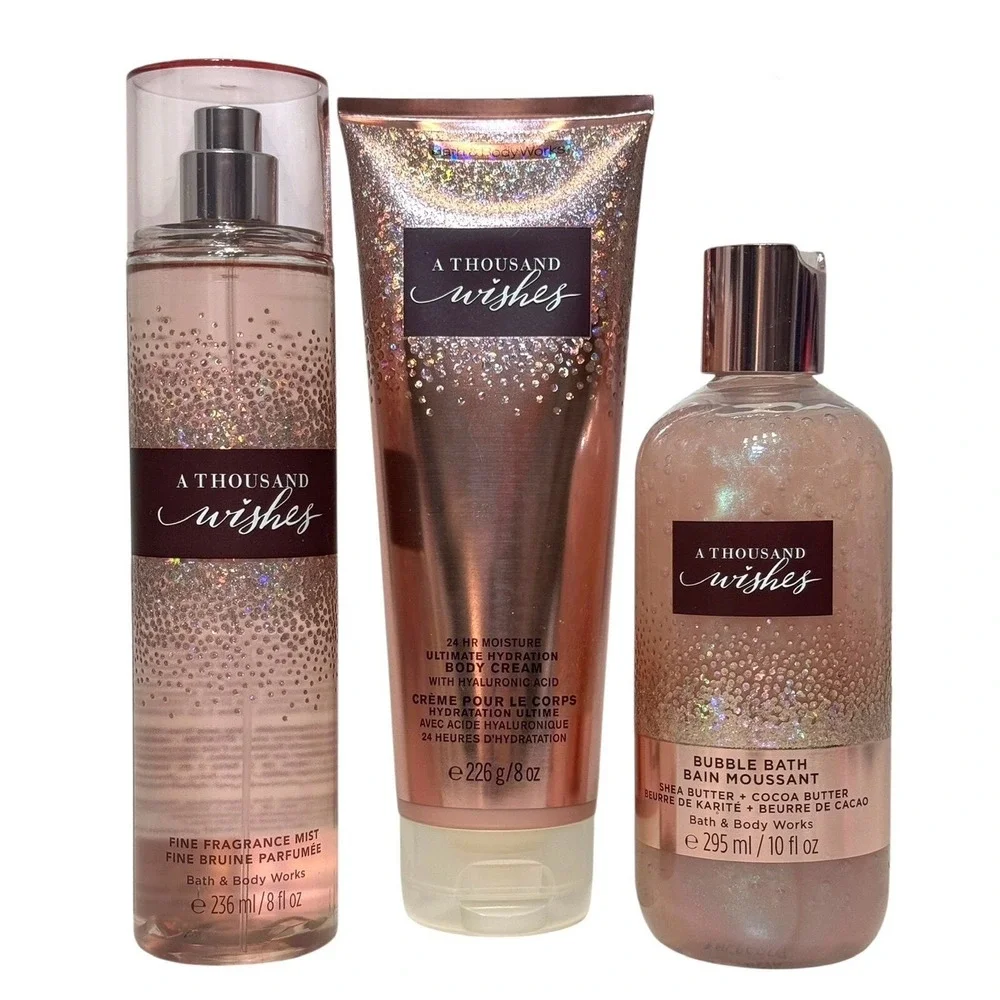 Bath & Body Works A Thousand Wishes Set Mist Body Cream Bubble Bath 3pc Bundle